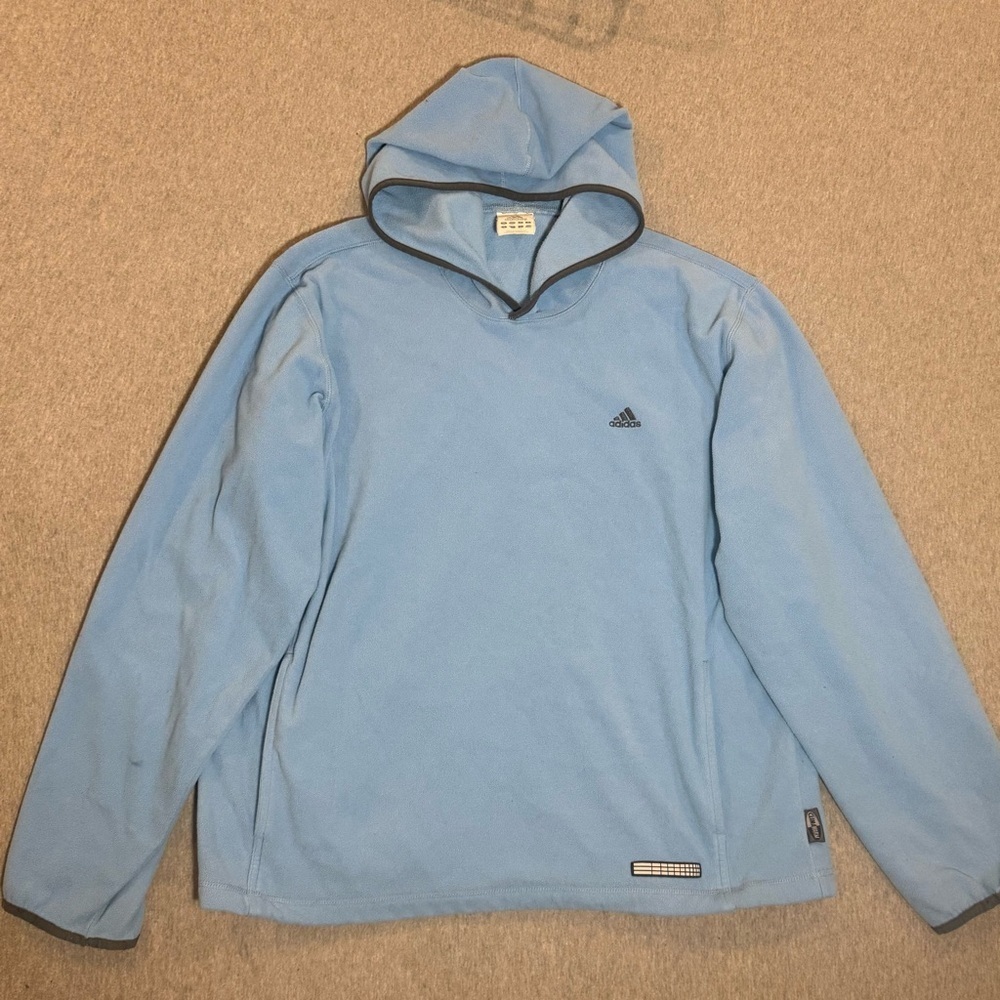 Adidas Fleece Pullover Men’s Size Large Light Blue Black Trim Y2K Logo Winter